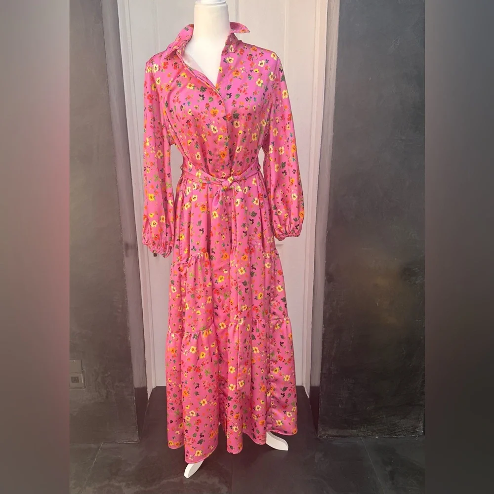 ANN MASHBURN Orange and Pink Pleated Tiered Sundress - Picture 5 of 5